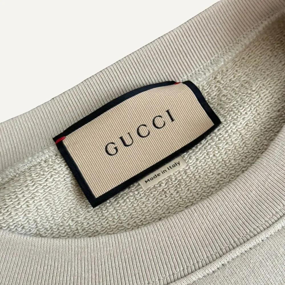 Gucci 1921 Logo Graphic Terry Cloth Crewneck Sweatshirt Beige Size XL